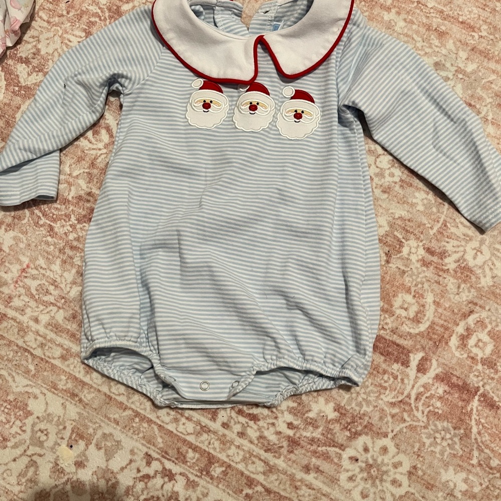 Festive Santa Baby Bodysuit in Light Blue Stripes